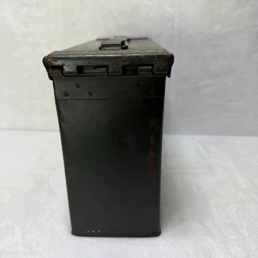 Vintage US Military Steel Ammo Can Olive Drab Metal Storage Box Latch Lid Handle